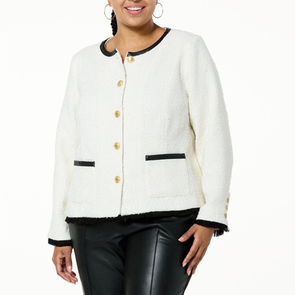 G by Giuliana Womens Faux Tweed Jacket Blazer Ivory Medium Career Casual Modest - Picture 2 of 12